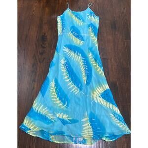 SILK Tropical Oceanic Print Hawaiian Maxi Dress Women's XL Beachy Resort Lined